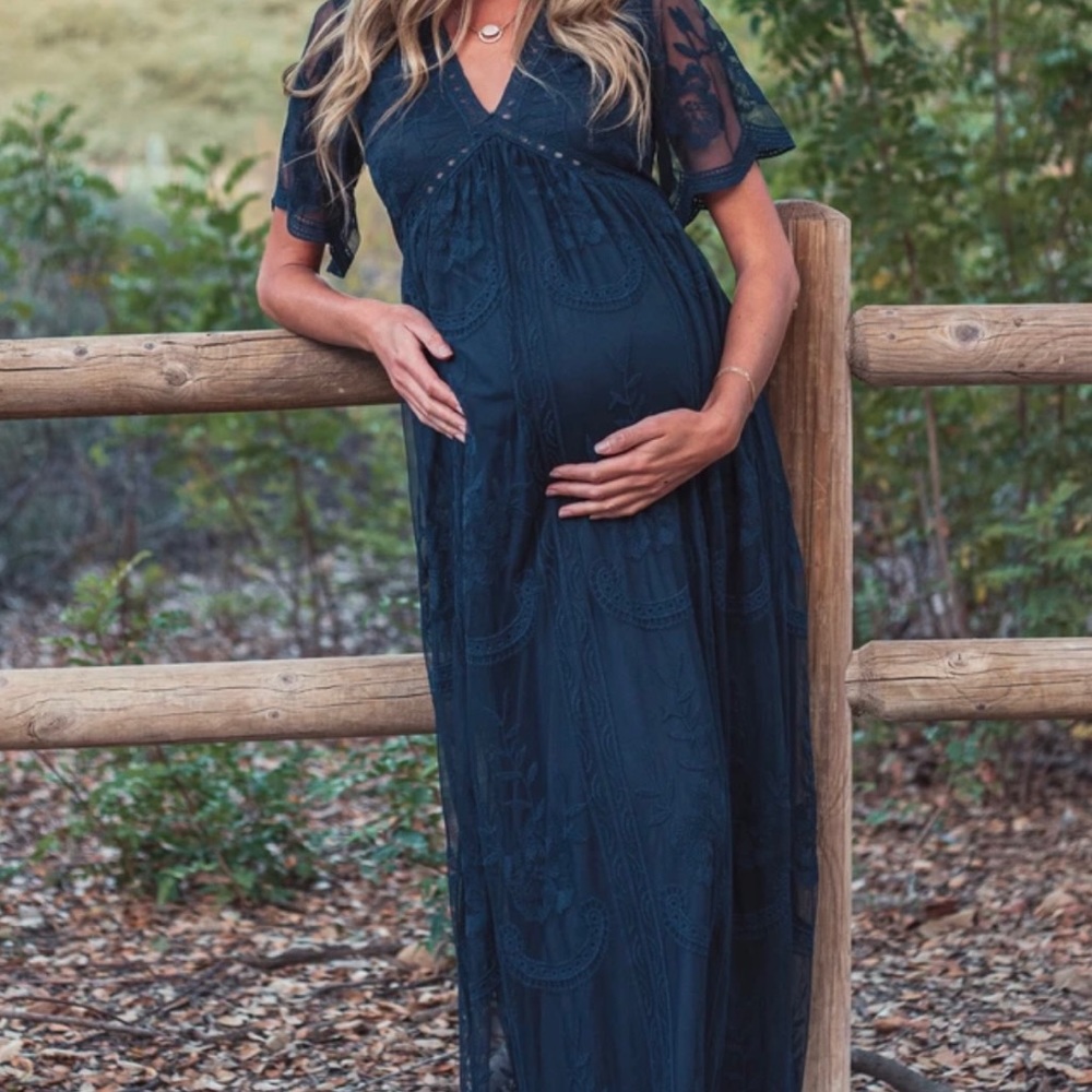 Pinkblush Maternity Navy Blue Mesh Overlay Dress